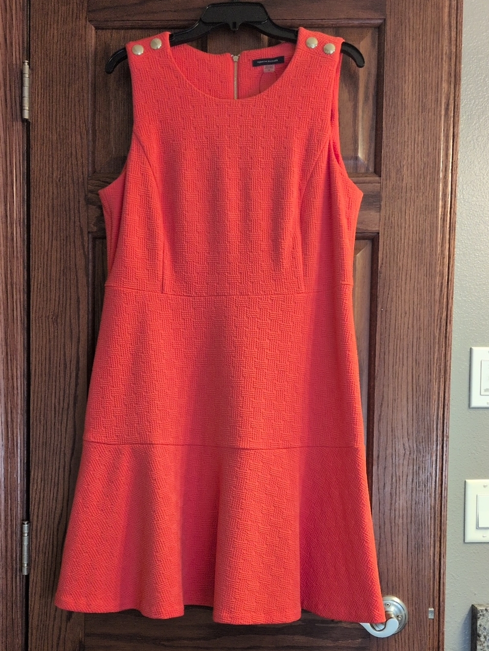Tommy Hilfiger Salmon Sleeveless Shift Dress with Shoulder Buttons